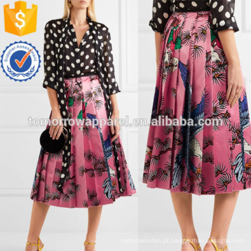 Plissado Impresso Silk-cetim Midi Saia Fabricação Atacado Moda Feminina Vestuário (TA3035S)